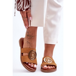 Modne papuče s ukrasom u obliku zrcala Camel Deep Breath smeđa 2