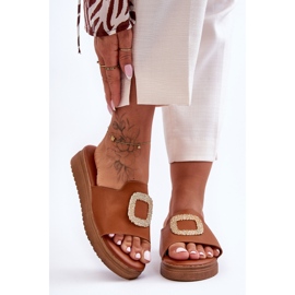 Ženske Denicia smeđe papuče s platformom s ukrasom smeđa 2