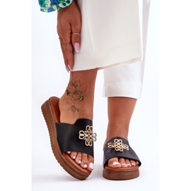 PG1 Ženske crne Azera papuče s platformom i ukrasom crno 2