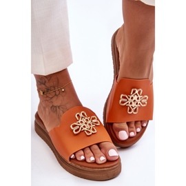 PG1 Ženske kožne papuče s platformom s ukrasom Orange Azera naranča 2