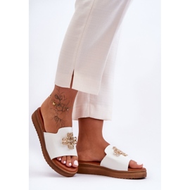 PG1 Ženske kožne papuče s platformom s bijelim Azera ukrasom bijela 1