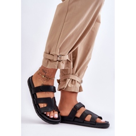 Kožne klasične ženske tobogane s čičak crnim Amedonom crna 1