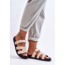 Kožne klasične ženske papuče na čičak bež Amedon 2