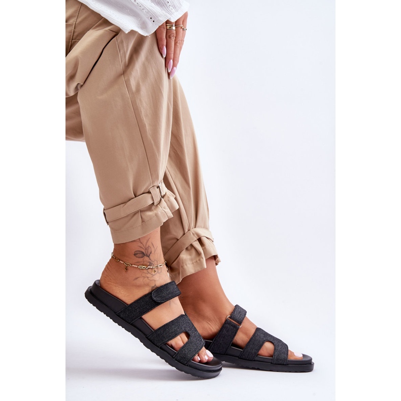 Ženske platnene papuče na čičak, crne Jose crno 1