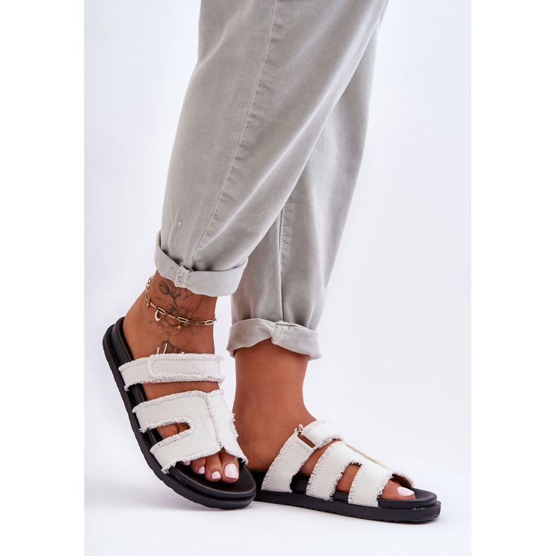 Ženske platnene papuče na čičak bijele boje Lamirose bijela 1