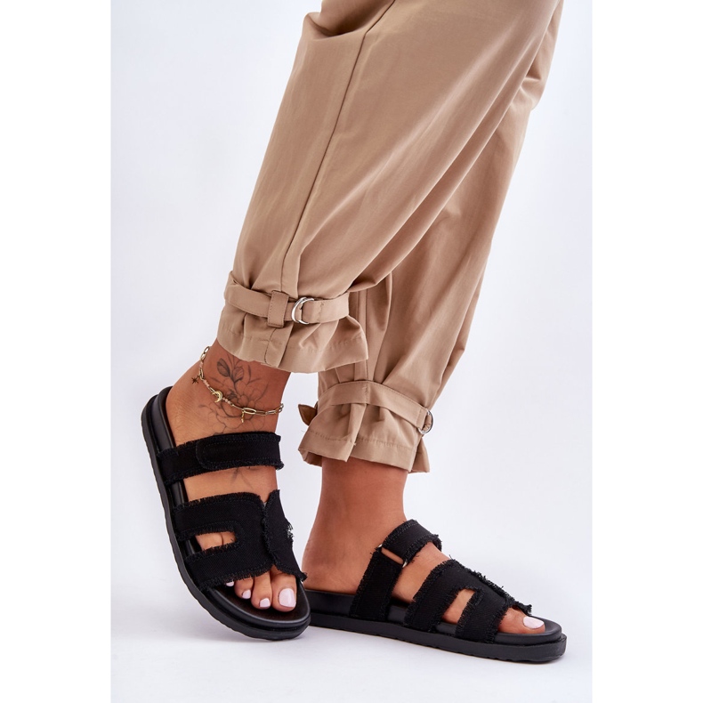 Ženske platnene papuče na čičak, crne Lamirose crna 1