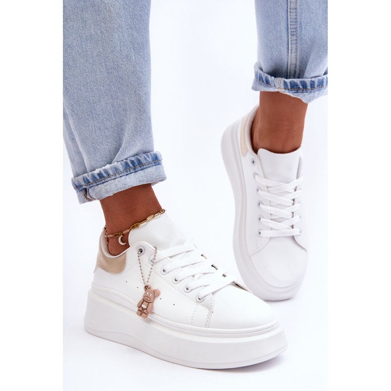 PS1 Ženske sportske cipele na masivnoj platformi bijelo-zlatne Mariell bijela 1