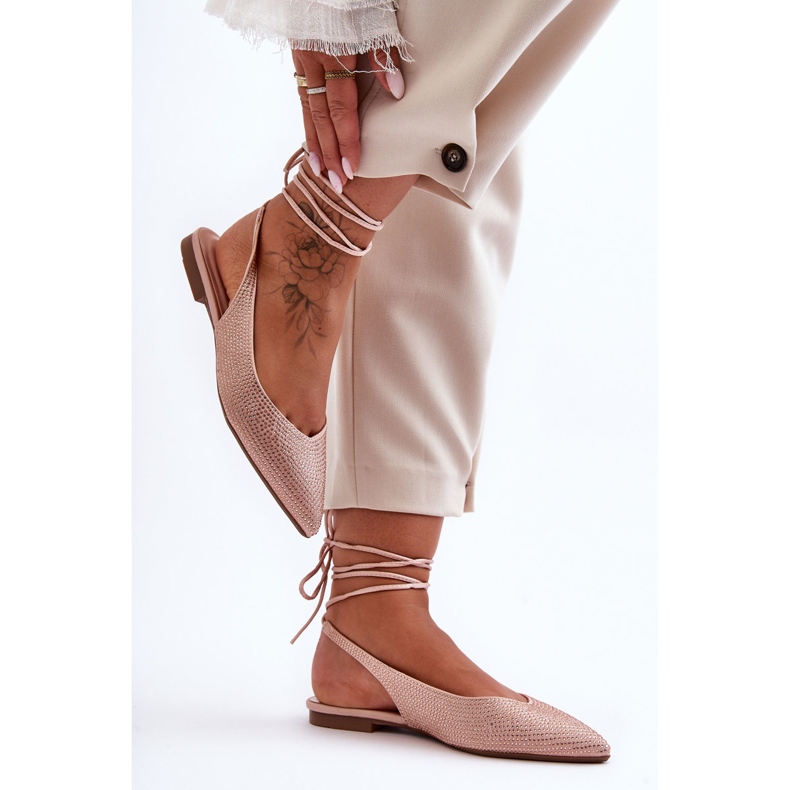 PG1 Ženske balerinke na vezanje, bež Jange s nitnama 1