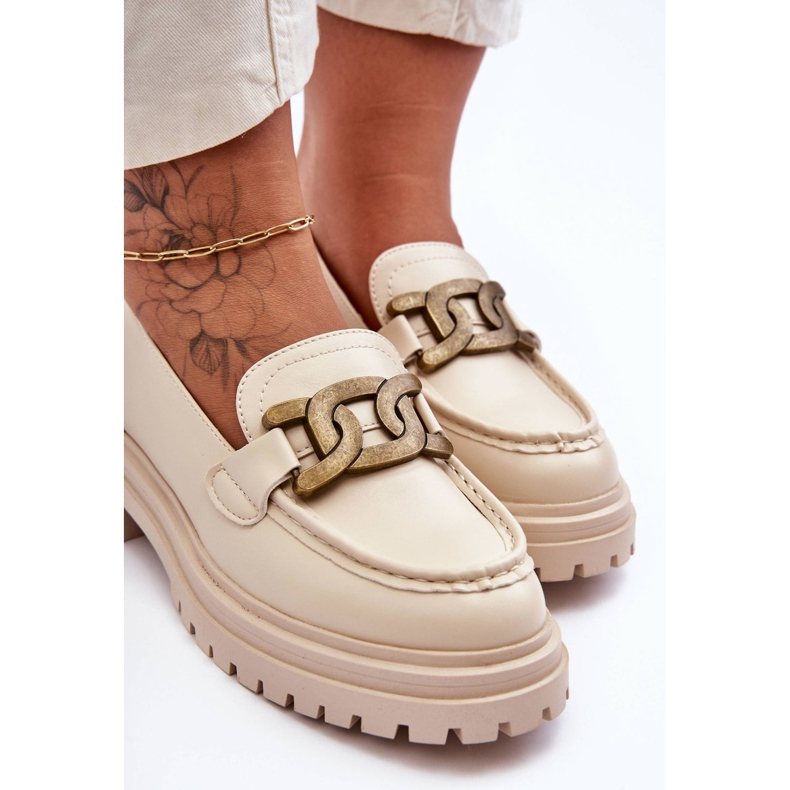 PG1 Ženske mokasine na platformu s ukrasom Bež Ameg 2