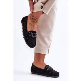 PG1 Ženske ravne mokasine od brušene kože crne Appia crna 1