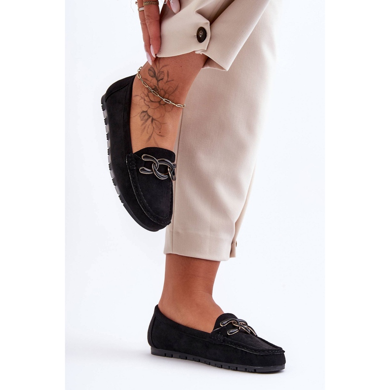 PG1 Ženske ravne mokasine od brušene kože crne Appia crno 1