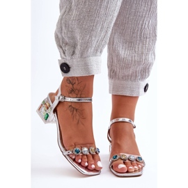 Ženske sandale na visoku petu s kristalima Srebrne S.Barski MR1037-01 srebro 1