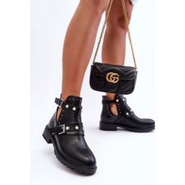 Ženske trapper čizme s biserima Black Klarisa crno 1