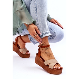 Ženske sandale za eko kože za klinove smeđe-beige smeđa 2