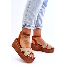 Ženske sandale za eko kože za klinove smeđe-beige smeđa 1