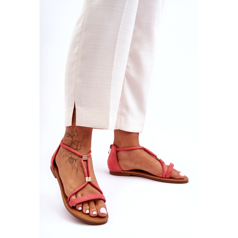 C'M Paris Ženske ravne sandale s patentnim zatvaračem od koraljne boje crvena 4