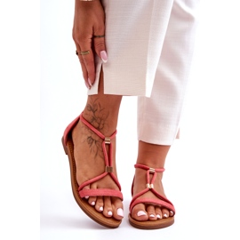 C'M Paris Ženske ravne sandale s patentnim zatvaračem od koraljne boje crvena 3