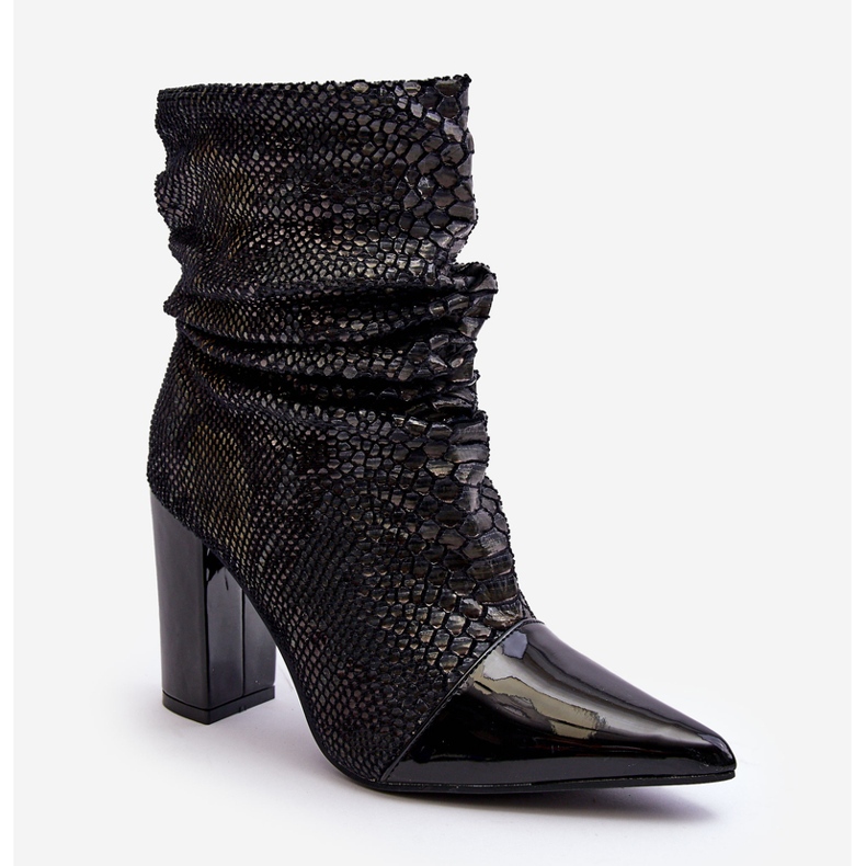 Naborane zmijske čizme na visoku petu crne Casima crno 1