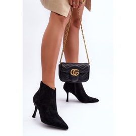 Ženske čizme na visoku petu od brušene kože crne Merise crno 1