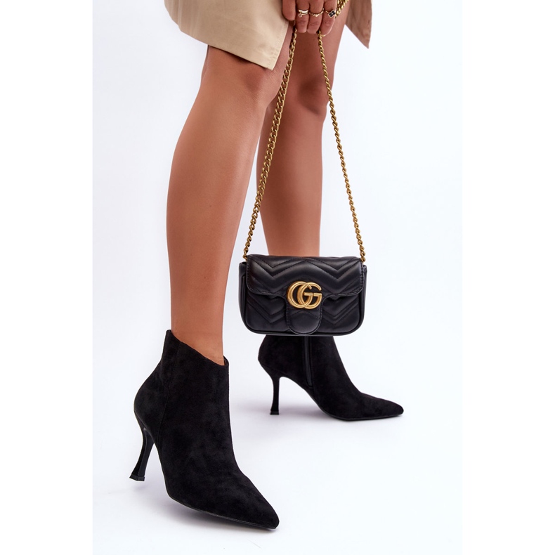 Ženske čizme na visoku petu od brušene kože crne Merise crno 1