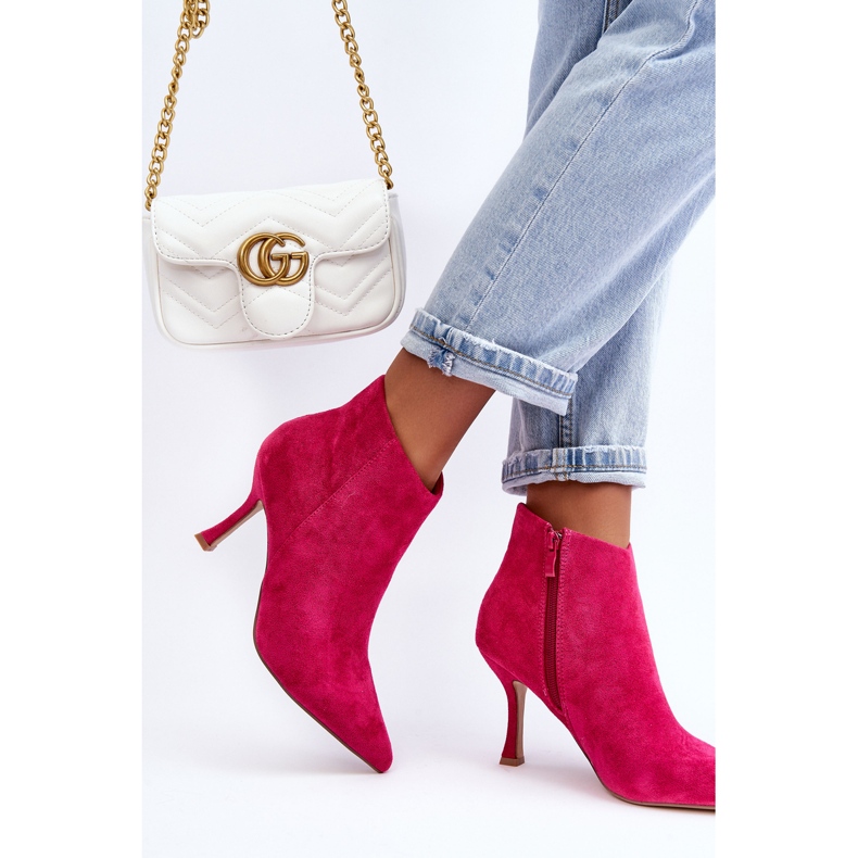 WS1 Ženske čizme na visoku petu od brušene kože Fuchsia Merisa ružičasta 2