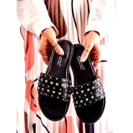 S.Barski Ženske kožne papuče s crnim ukrasom crno 3