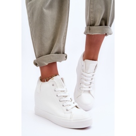 Big Star Ženske kožne tenisice s velikim zvijezdama na wedge MM274002 bijele bijela 1