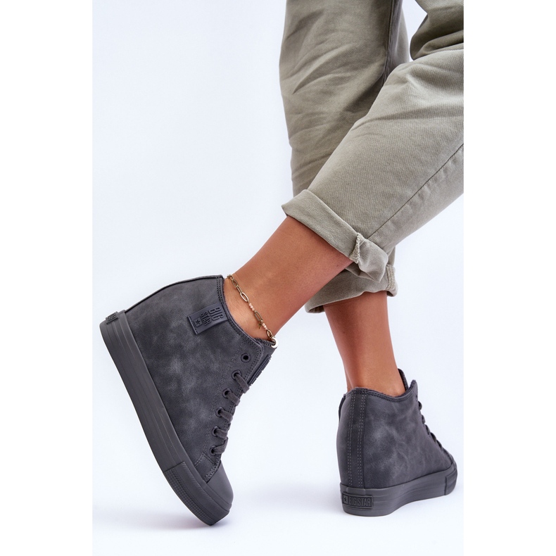 Ženske kožne tenisice na wedge Big Star MM274005 sive siva 1