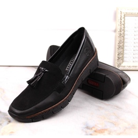 Ženske crne kožne cipele na wedges Rieker 53771 crno 1
