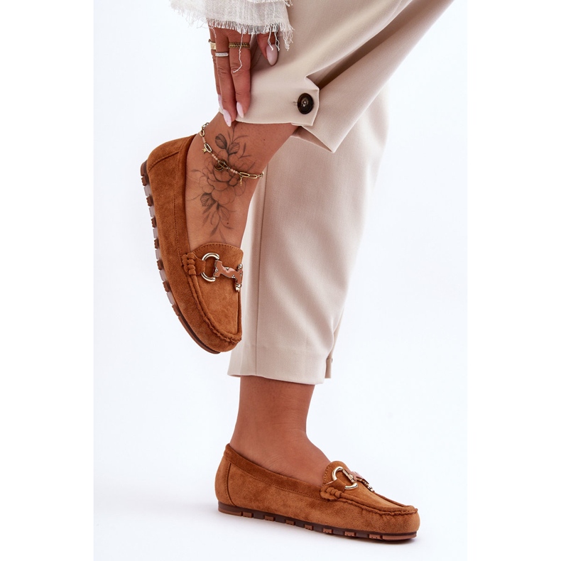 PG1 Ženske natikače od brušene kože s ukrasom Smeđa Dionira 2