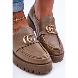 Laura Messi Ženske kožne cipele s ukrasom tamno bež slapova 2