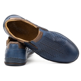 Polbut Muške ljetne kožne cipele 401L mornarsko plave sa smeđom plava 3