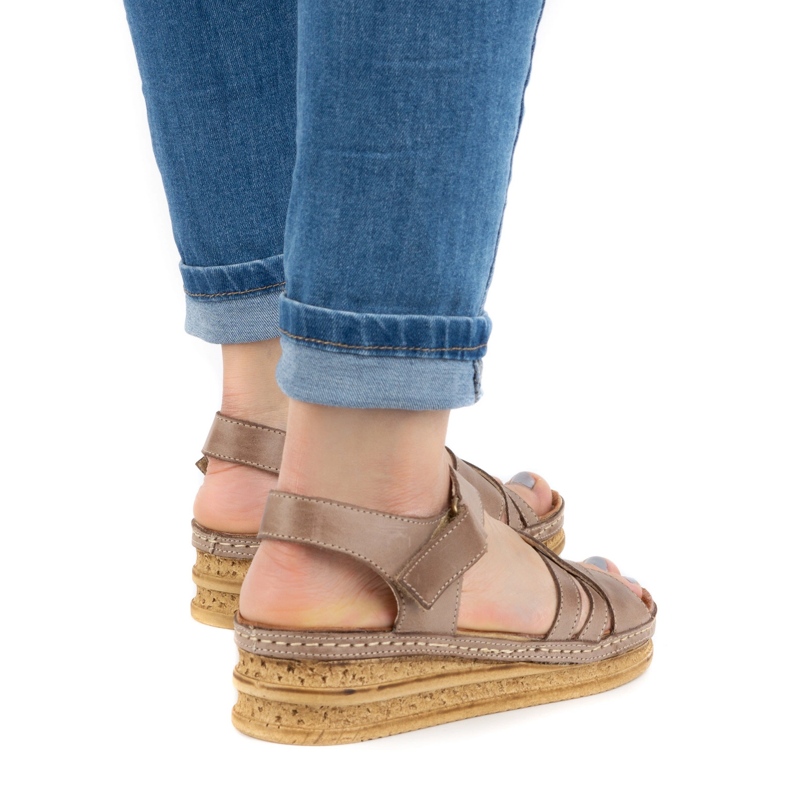 WASAK Udobne ženske kožne sandale 0658W smeđe bež 1