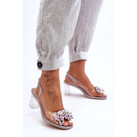 Ukrašene moderne sandale na petu sive S.Barski MR1037-23 siva 2