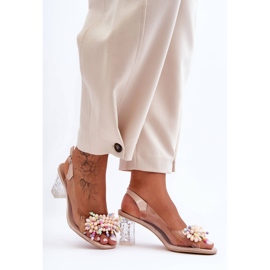 Ukrašene moderne sandale na bež petu S.Barski MR1037-23 1