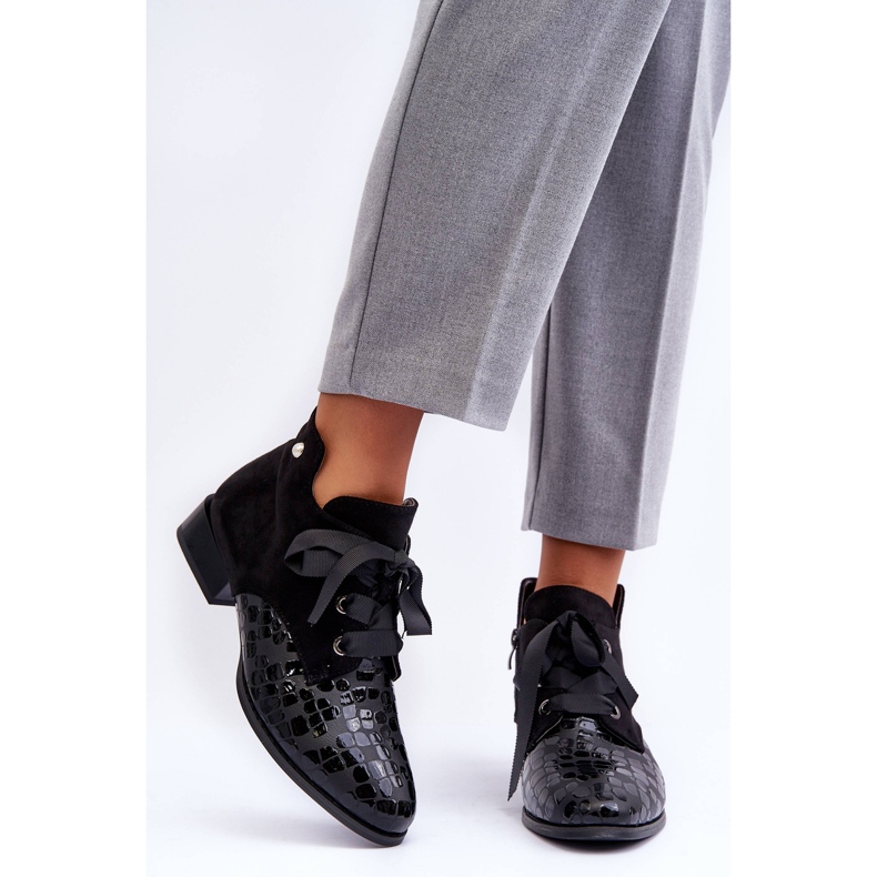 PD1 Ženske ravne potpetice s crnim meronijem na vezanje crna 2