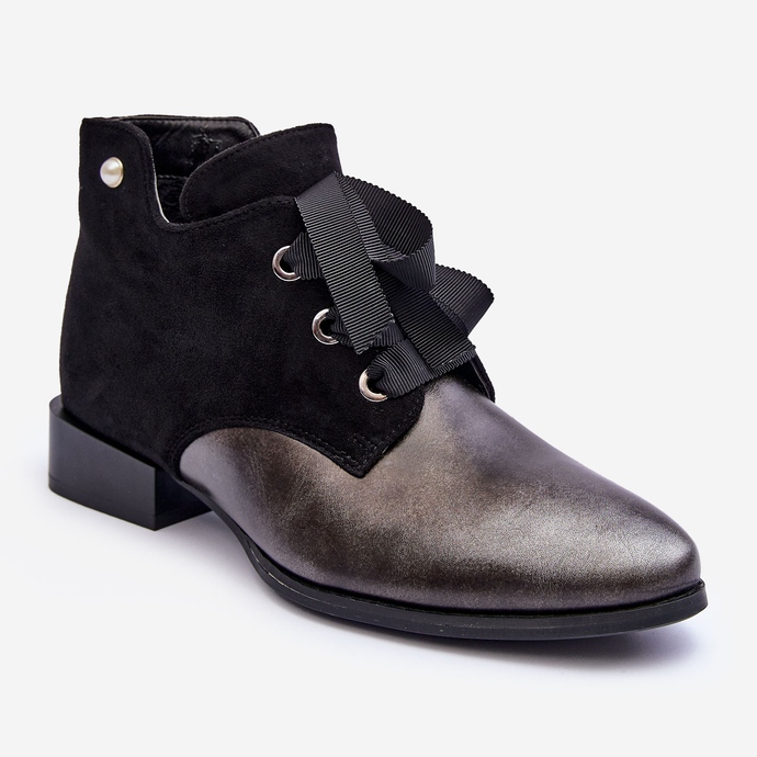 Ženske ravne potpetice s crnim meronijem na vezanje crna 1