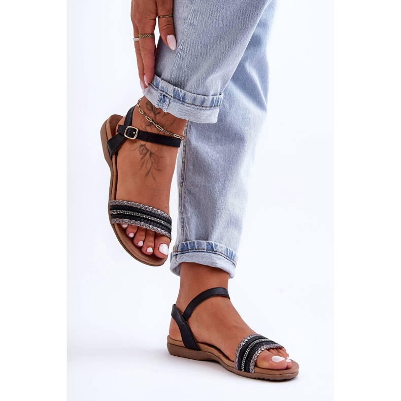 Ženske klasične ravne sandale crne S.Barski 6708 crna 1