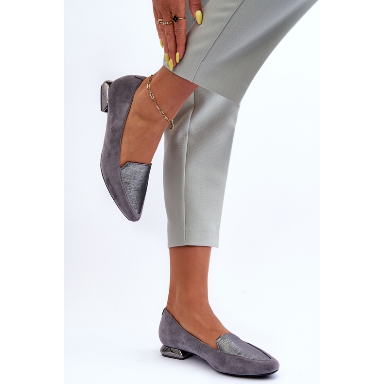 PD1 Ravne balerinke od brušene kože Sivi loks siva 2