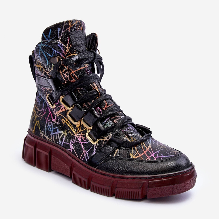 Kožne ravne čizme na vezanje Maciejka 06158-01 crne crno 1