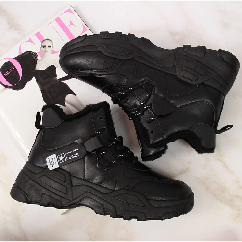 Ženske termo tenisice sa debelim đonom crne NEWS crno 2