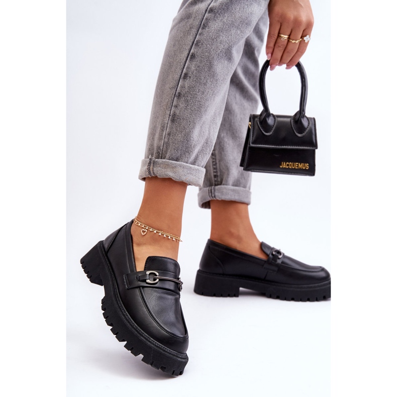 PE1 Ženske kožne mokasine s platformom crne Detes crna 2