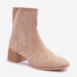 Ažur čizme od brušene kože na visoku petu, bež biseri 1