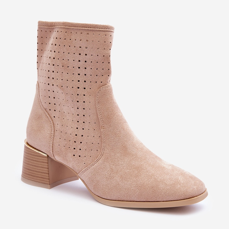 Ažur čizme od brušene kože na visoku petu, bež biseri 1