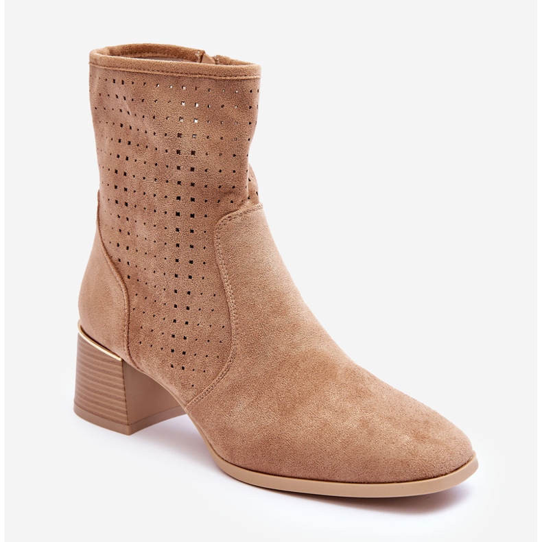 PG1 Ažur čizme od brušene kože s visokom petom tamno bež bisera 1