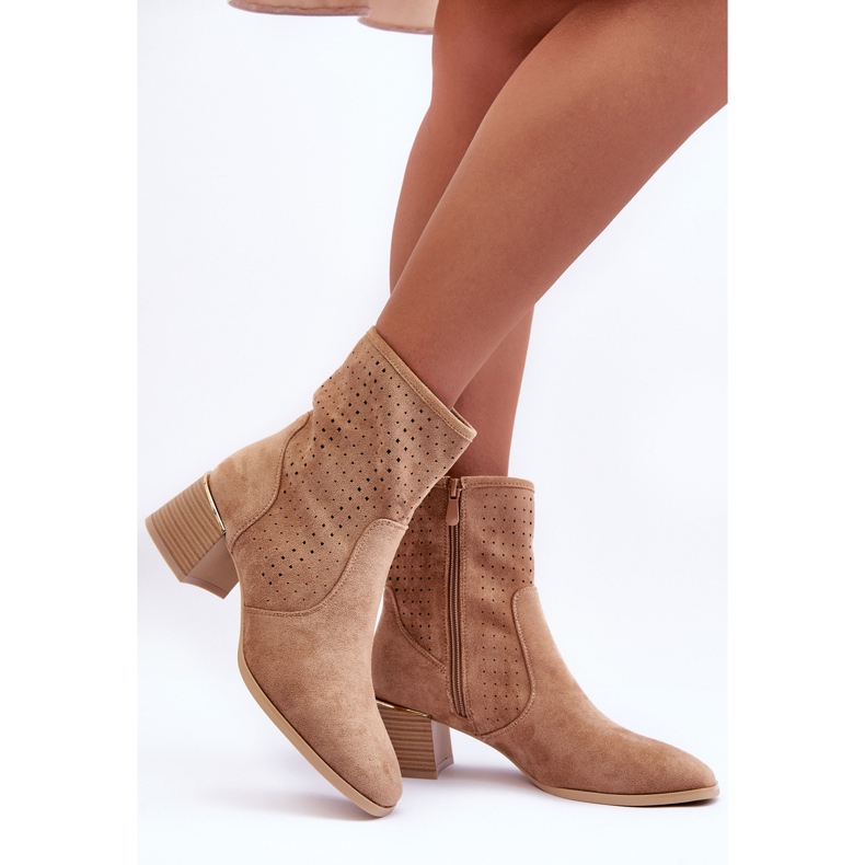 PG1 Ažur čizme od brušene kože s visokom petom tamno bež bisera 2