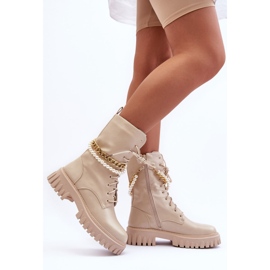 Kožni visoki radnici s lancem Bež Nameer 2