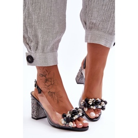 Prozirne elegantne crne sandale na petu S.Barski MR1037-17 crno 2