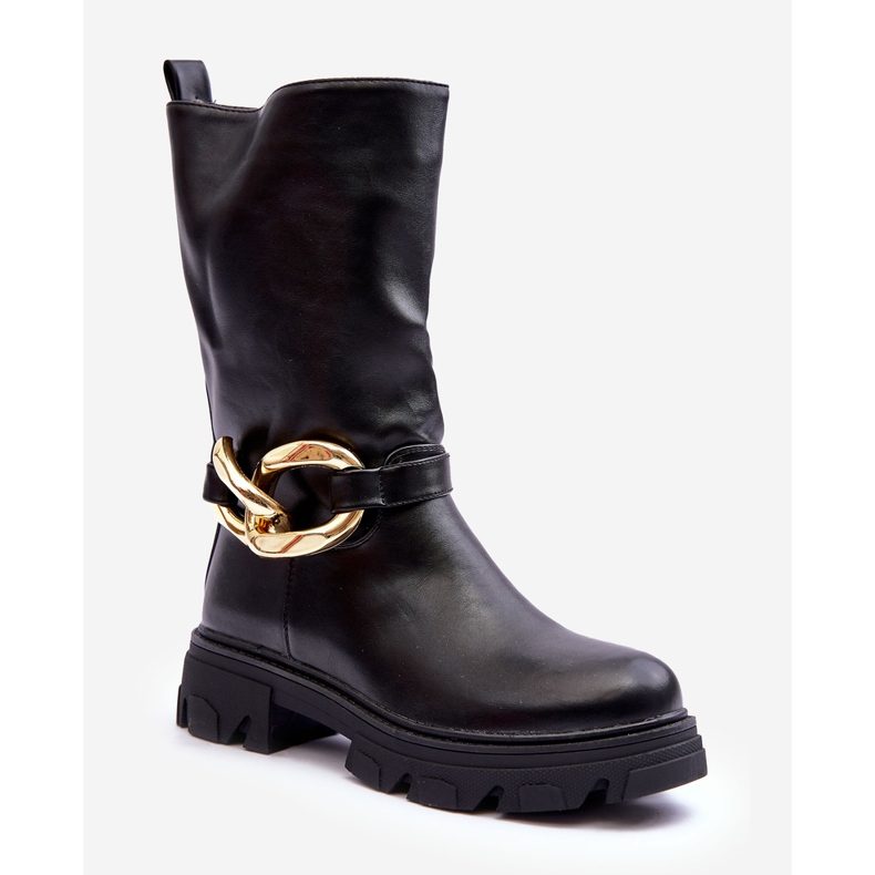 Kožne čizme s ravnom petom crne Diominna crno 1