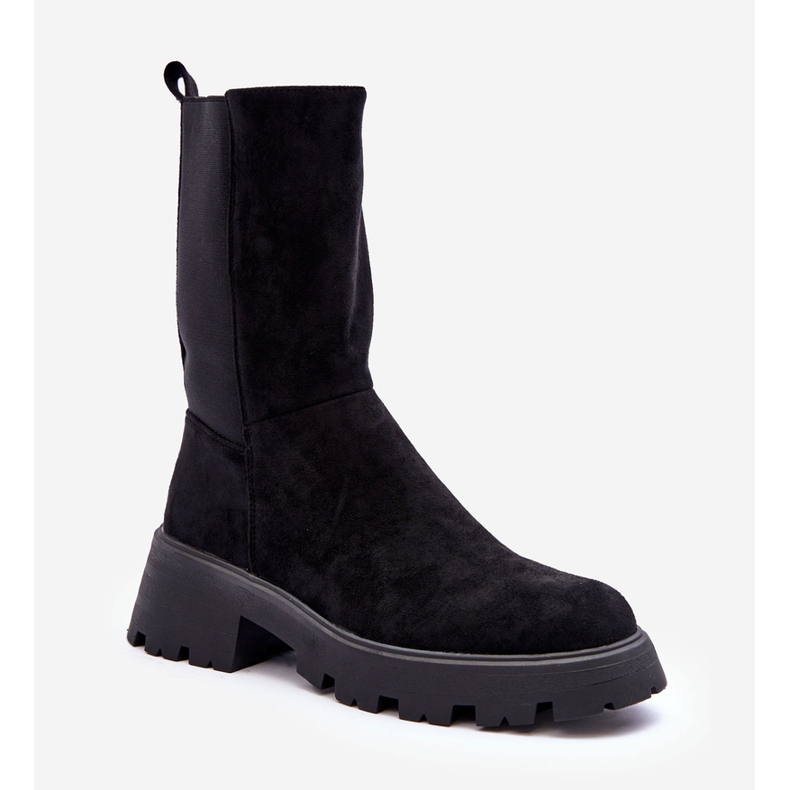 Ženske čizme s ravnom petom od antilopa, crne Altandros crno 1